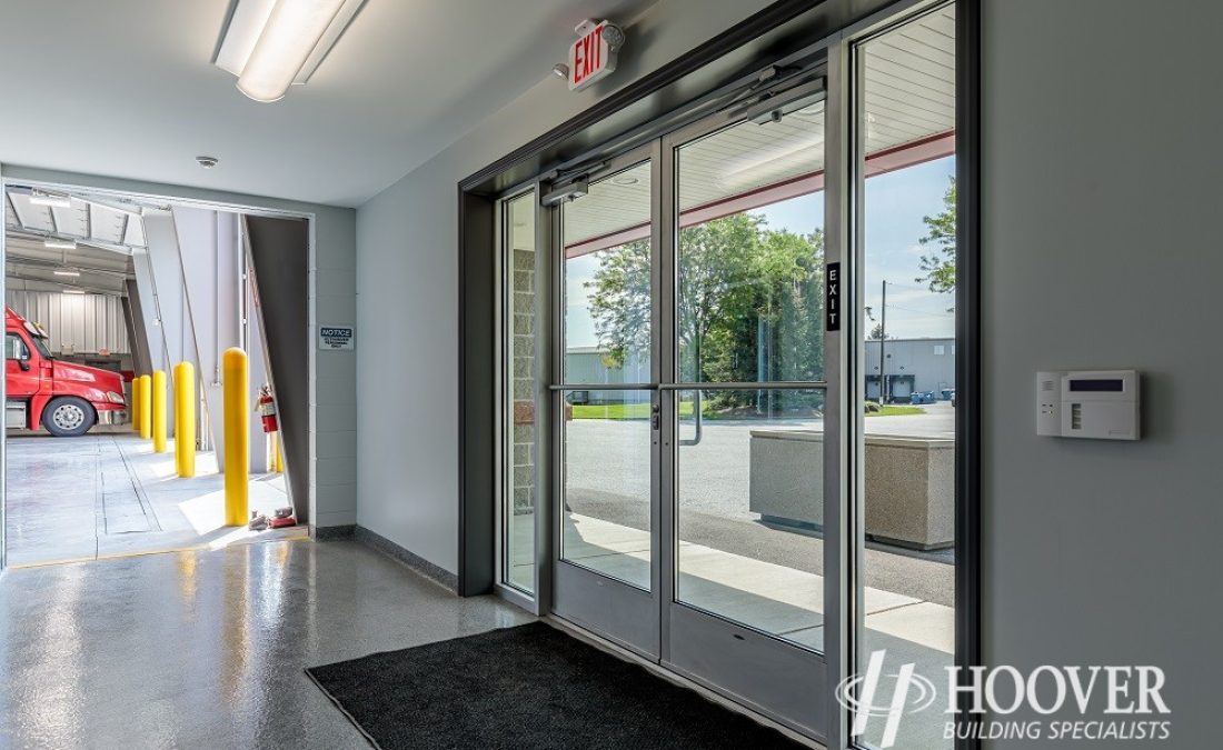 close up view of risser poultry entrance doors