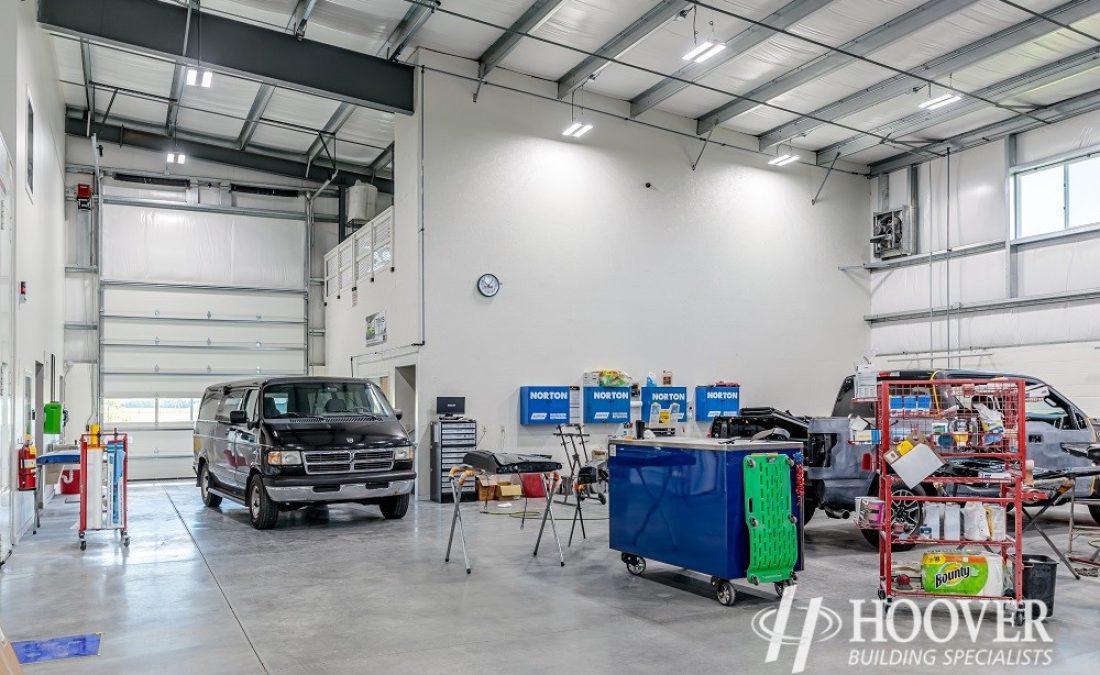 interior shot of back of auto body shop renovated garage