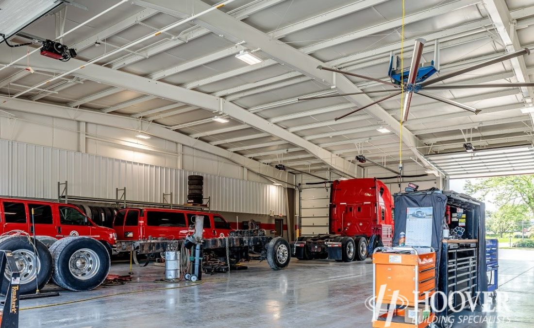 interior shot of risser poultry steel roof and cement flooring storage garage