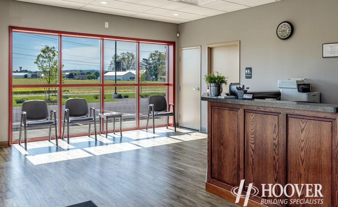 interior shot of waiting area in newly constructed body shop