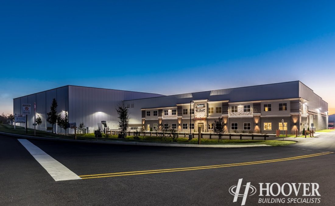 commercial buildings at night