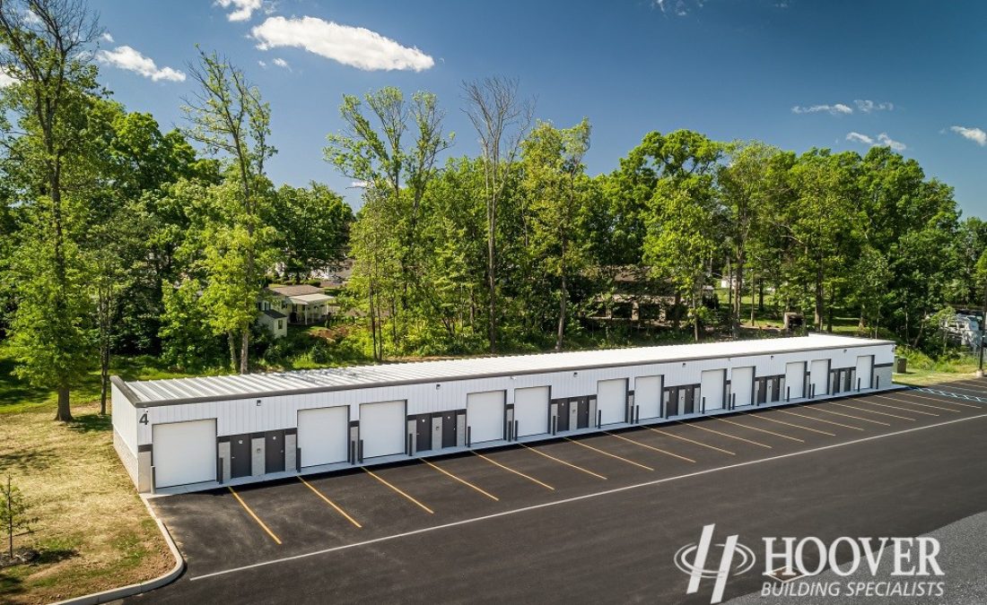 aerial view of completed steel storage building