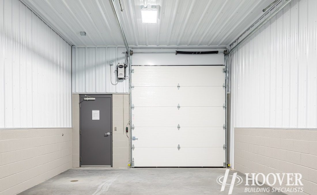 interior of completed steel and stone sided storage garage